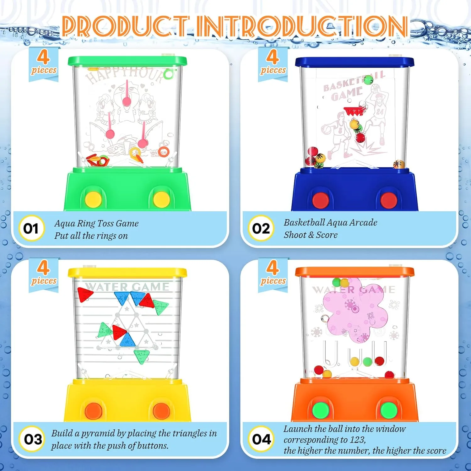 Zhanmai 16Pcs Handheld Water Games Mini Arcade Fish Ring Toss Basketball, Water Ring Toss Handheld Toys for Kids Adults, Retro Games for Beach Toy Party