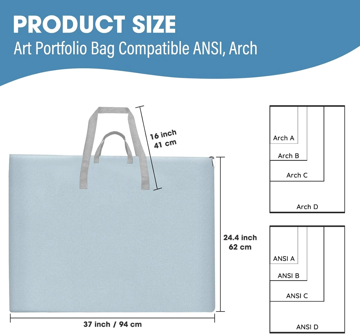 ZKOO Large Art Portfolio Tote Bag with Nylon Shoulder, 24" X 36" Light Weight Waterproof Poster Board Storage Bag, Art Portfolio Tote for Artwork, Poster, Sketch Drawing, Canvas (24" x 36"- Gray)