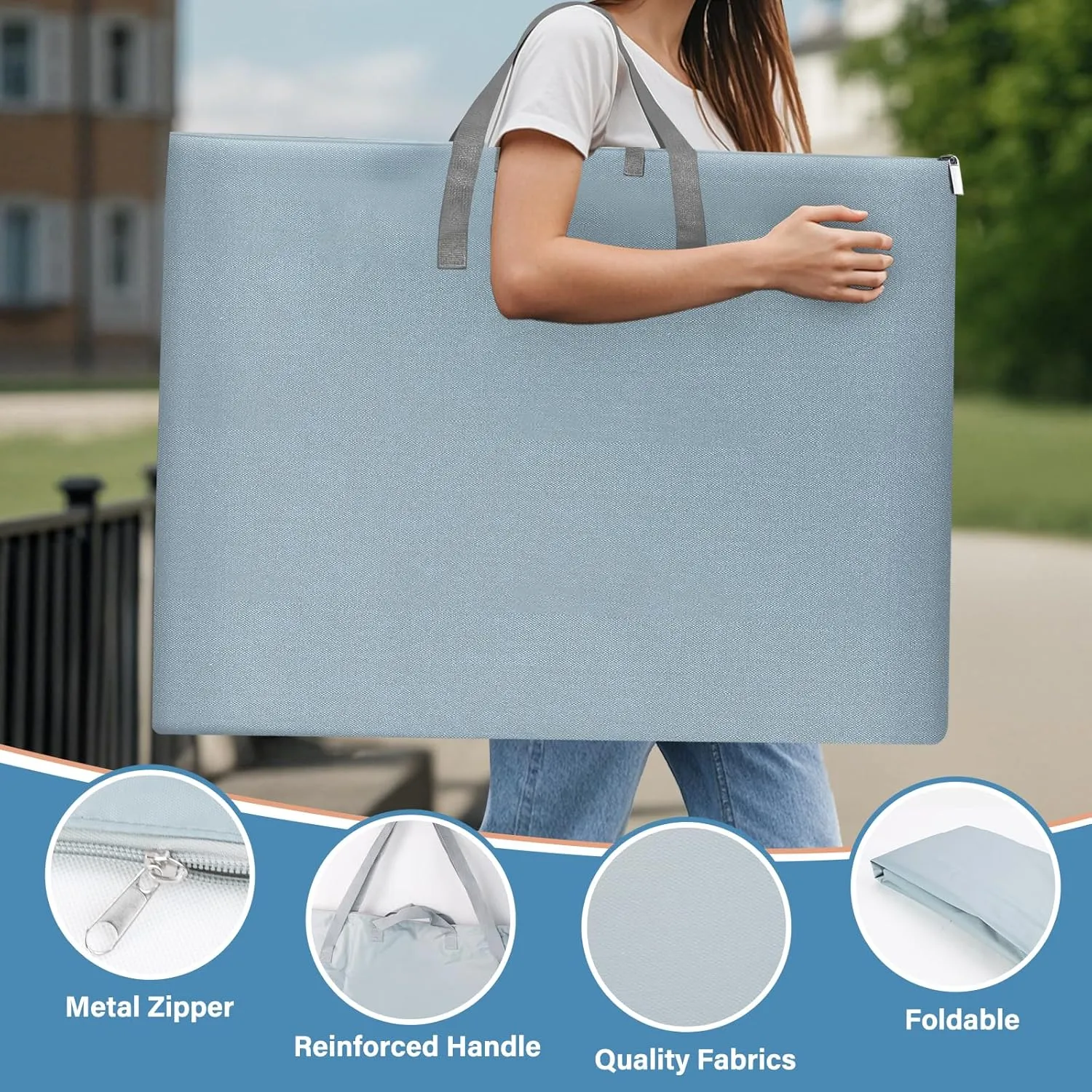 ZKOO Large Art Portfolio Tote Bag with Nylon Shoulder, 24" X 36" Light Weight Waterproof Poster Board Storage Bag, Art Portfolio Tote for Artwork, Poster, Sketch Drawing, Canvas (24" x 36"- Gray)