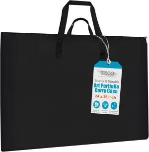 ZKOO Large Size Art Portfolio Bag, Light Weight Art Canvas Portfolio Case with Nylon Shoulder Strap, Carrying Storage Case for Artwork, Poster, Sketching, and Drawing (24"*36"-Black)